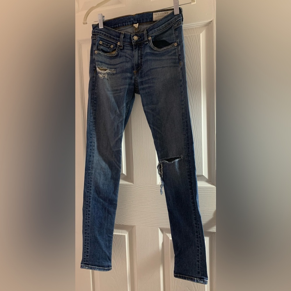 rag & bone Dark Blue Distressed Skinny Jeans